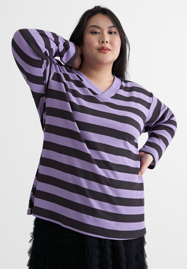 Venita V-Neck Thick Stripes Knit Top