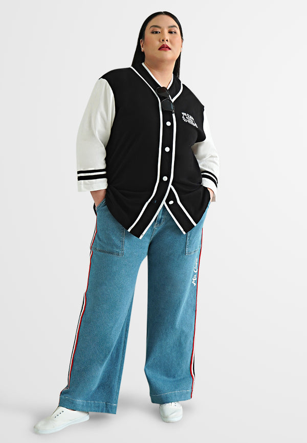 Vesper Varsity Contrast Piping Button Top