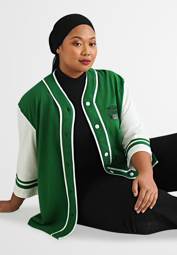 Vesper Varsity Contrast Piping Button Top