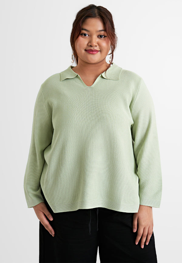 Yasu 3D Knit Open Collar Long Sleeve Top