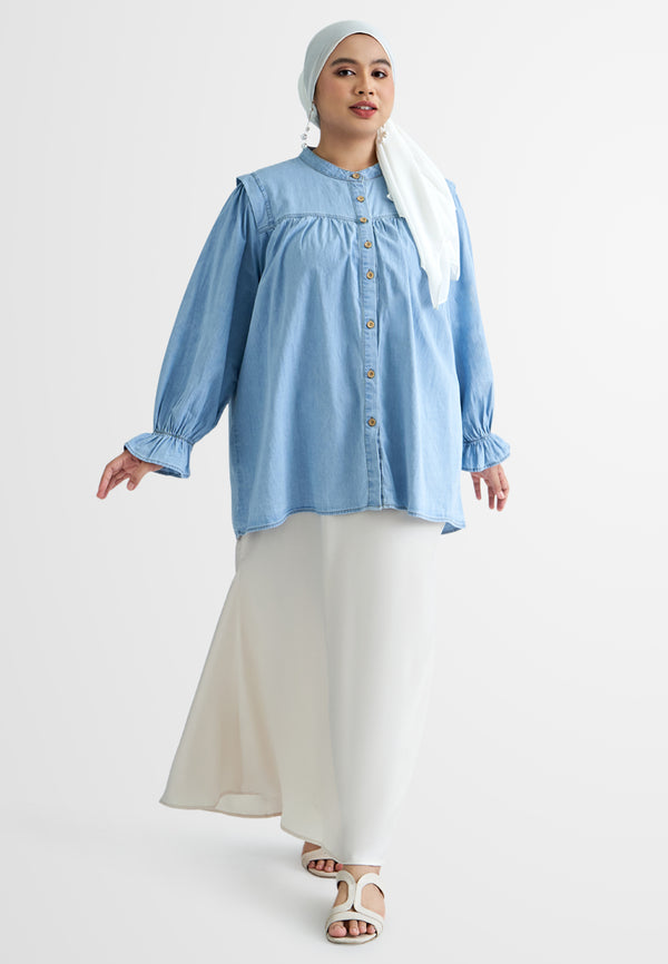 Yuridia Dolly Frill Sleeves Denim Blouse