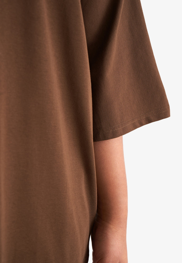 Cavina Cropped Sleeves Cotton Tee - Dark Brown