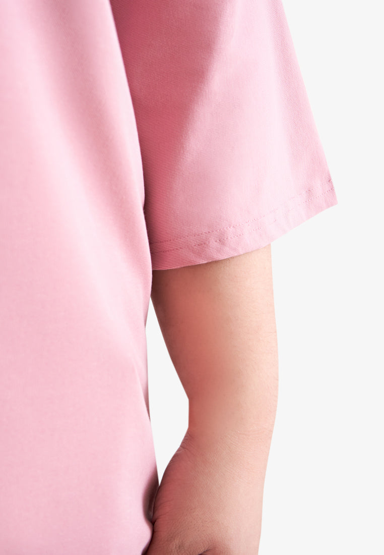 Cavina Cropped Sleeves Cotton Tee - Rose Pink
