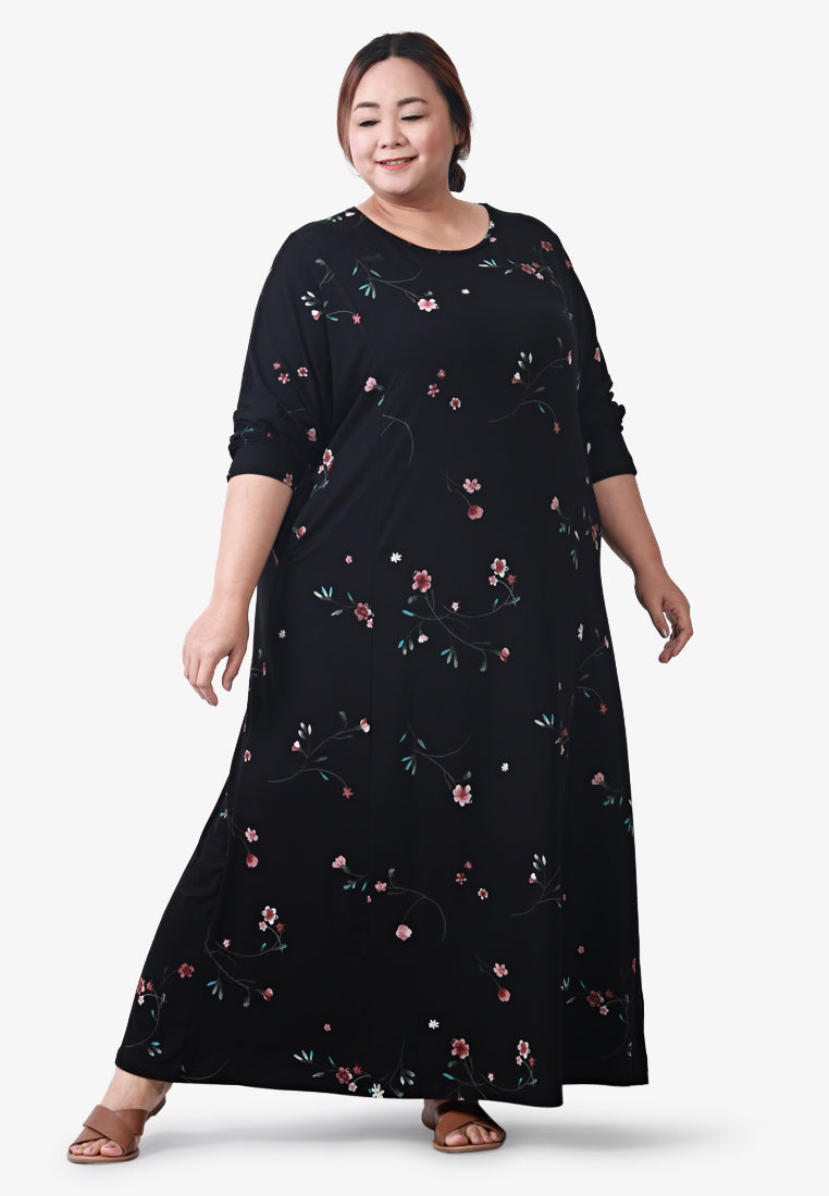 Juana Printed Soft Lounge Dress - Black Small Floral