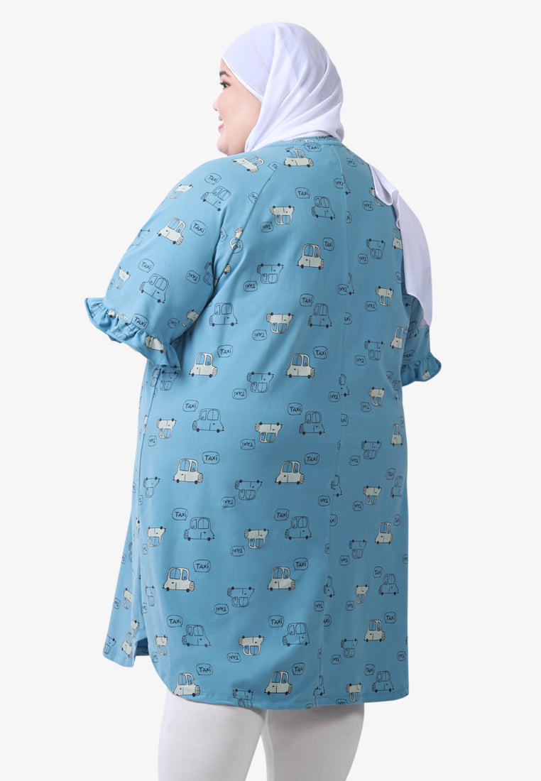 Fritzy Cute Frilly Short Sleep Dress - Blue Taxi