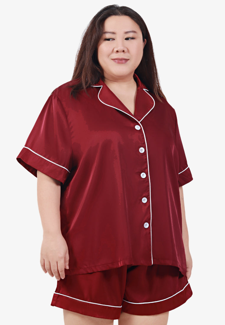 Sateene Satin Lux Sleepwear Short Set - Red