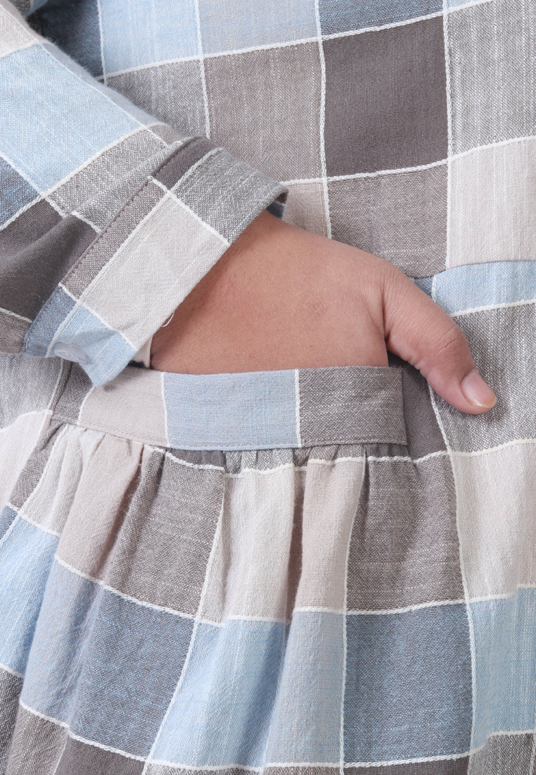 Bethany Pocket Checkered Long Shirt - Blue