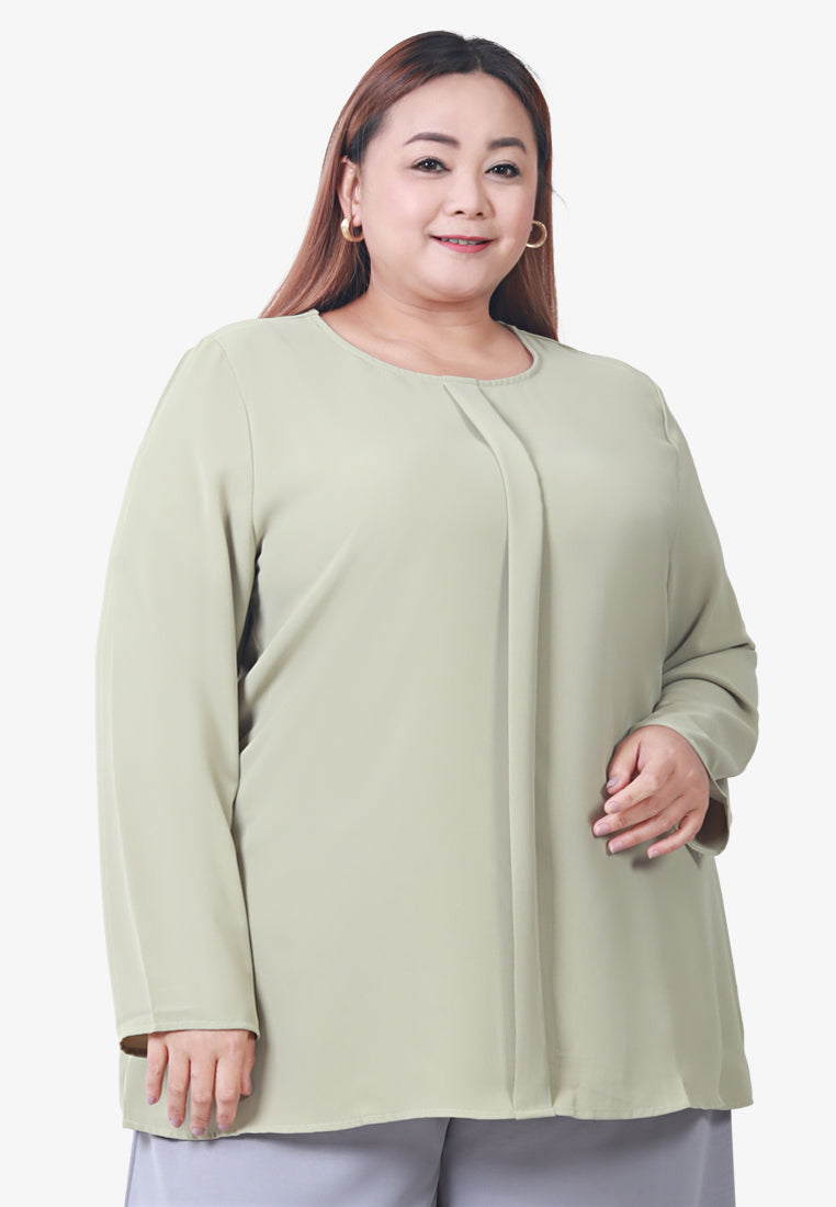 Nedia Front Pleated Long Sleeve Blouse - Light Green