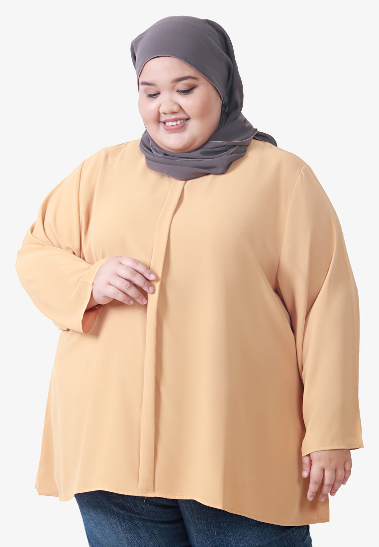 Nedia Front Pleated Long Sleeve Blouse - Yellow