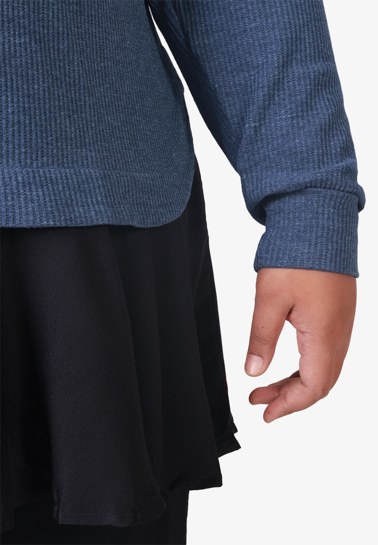 Kara Knitted Preppy Fake Layer Long Blouse - Blue