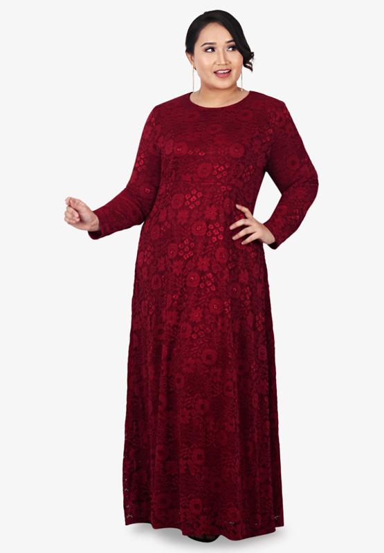 Liyana Long Floral Lace Dress - Red