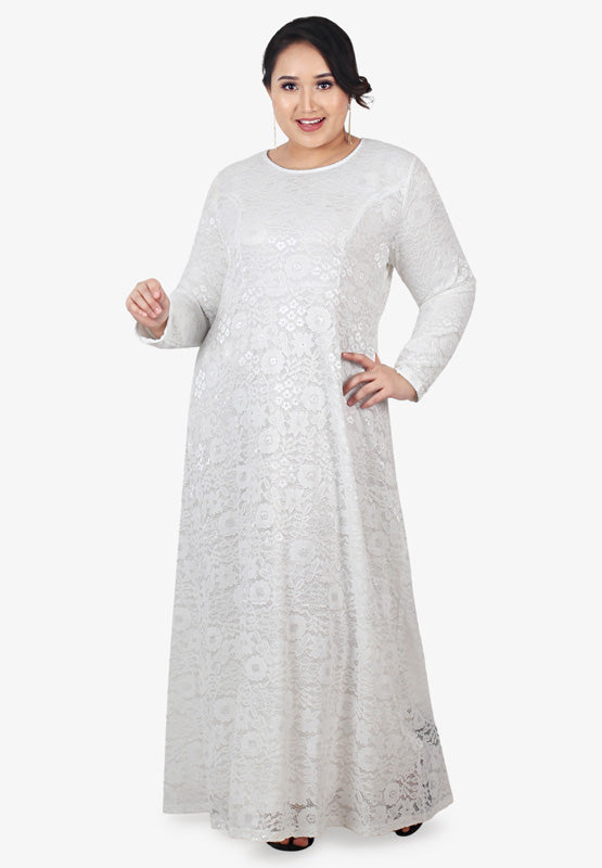 Liyana Long Floral Lace Dress - White