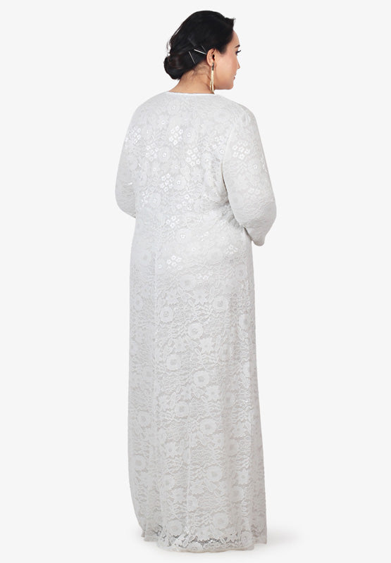 Liyana Long Floral Lace Dress - White
