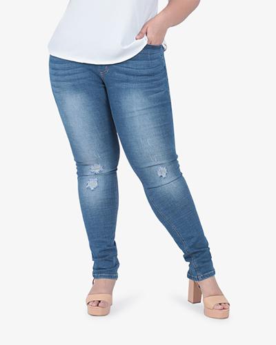 Rizzo Skinny Rugged Modest Distressed Jeans - Blue