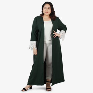 Lesley Lace Abaya-Style Open Cardigan - Forest Green
