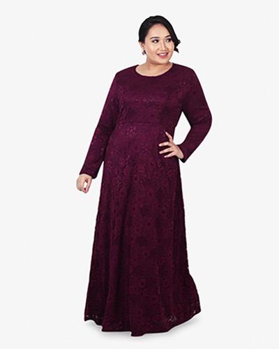 Liyana Long Floral Lace Dress - Purple