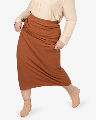Rosha Ribbed Long Straight Cut Skirt - Sienna Brown