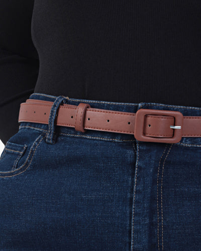 Tatiana Classic Plus Size Skinny Belt - Brown