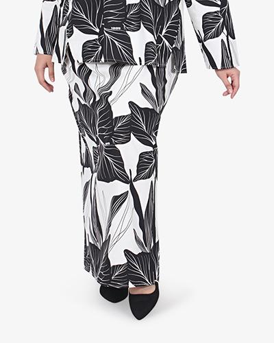 Wau Pokoks Collection Linen Long Skirt - Black Print