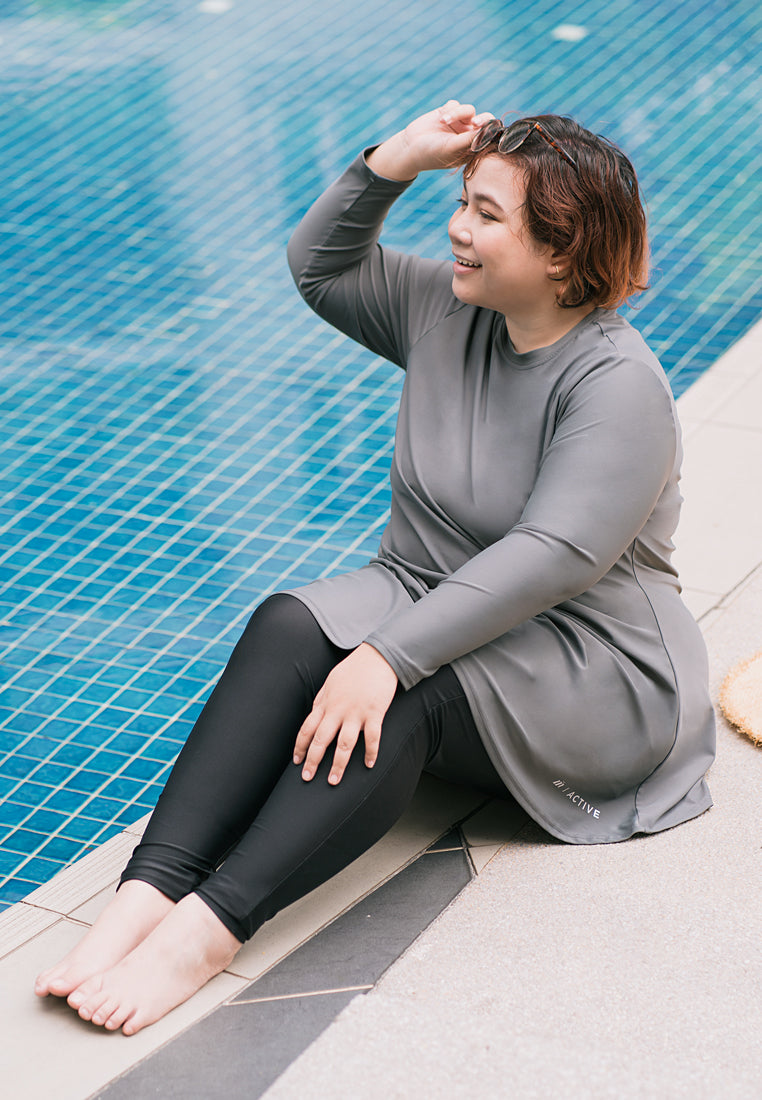 Sabine Skirted Modest Swimwear Set - Grey Black