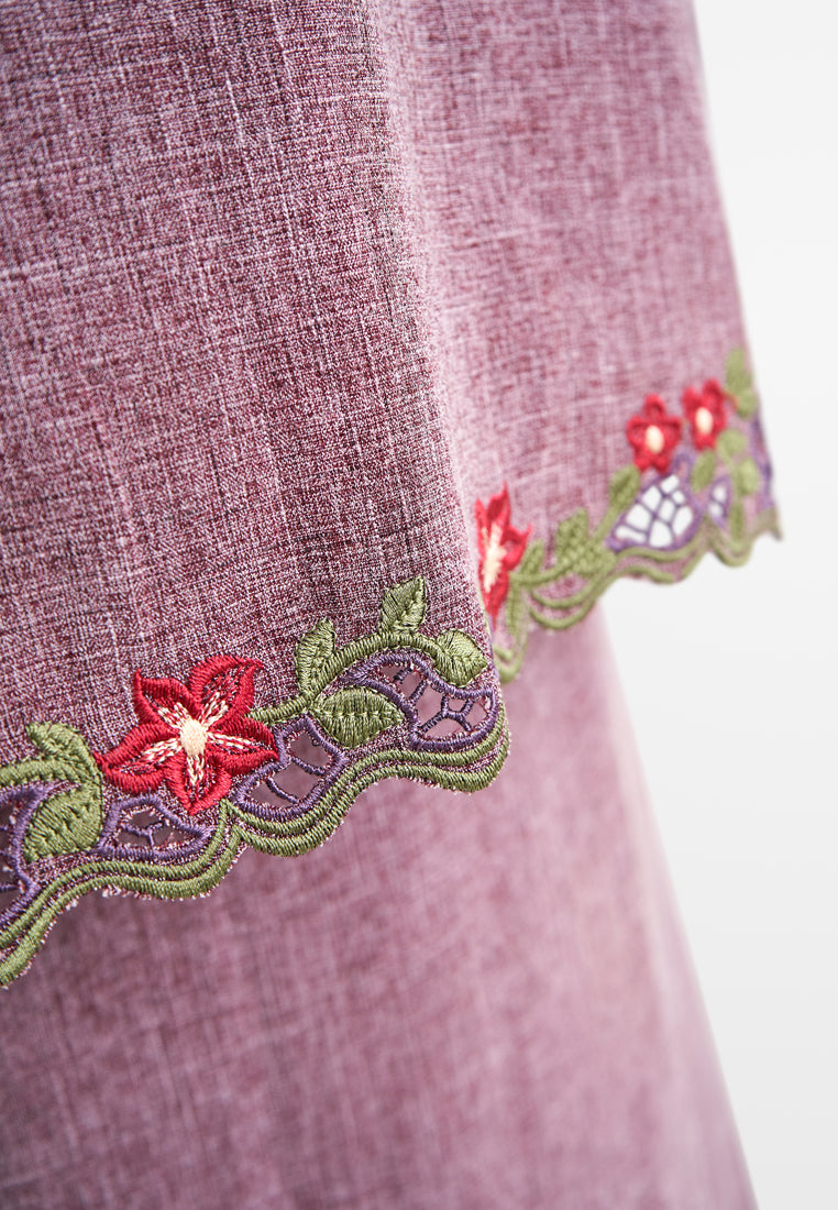 Tipah Rico Rinaldi Embroidery Kurung Pahang Set - Dusty Purple