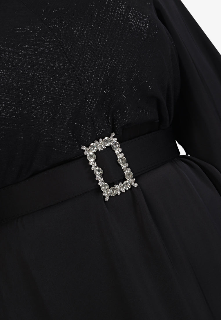 Aisha Raya Glamourous Belted Tulip Dress - Black