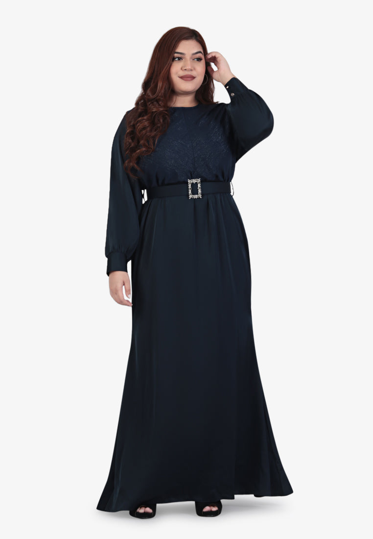 Aisha Raya Glamourous Belted Tulip Dress - Navy Blue
