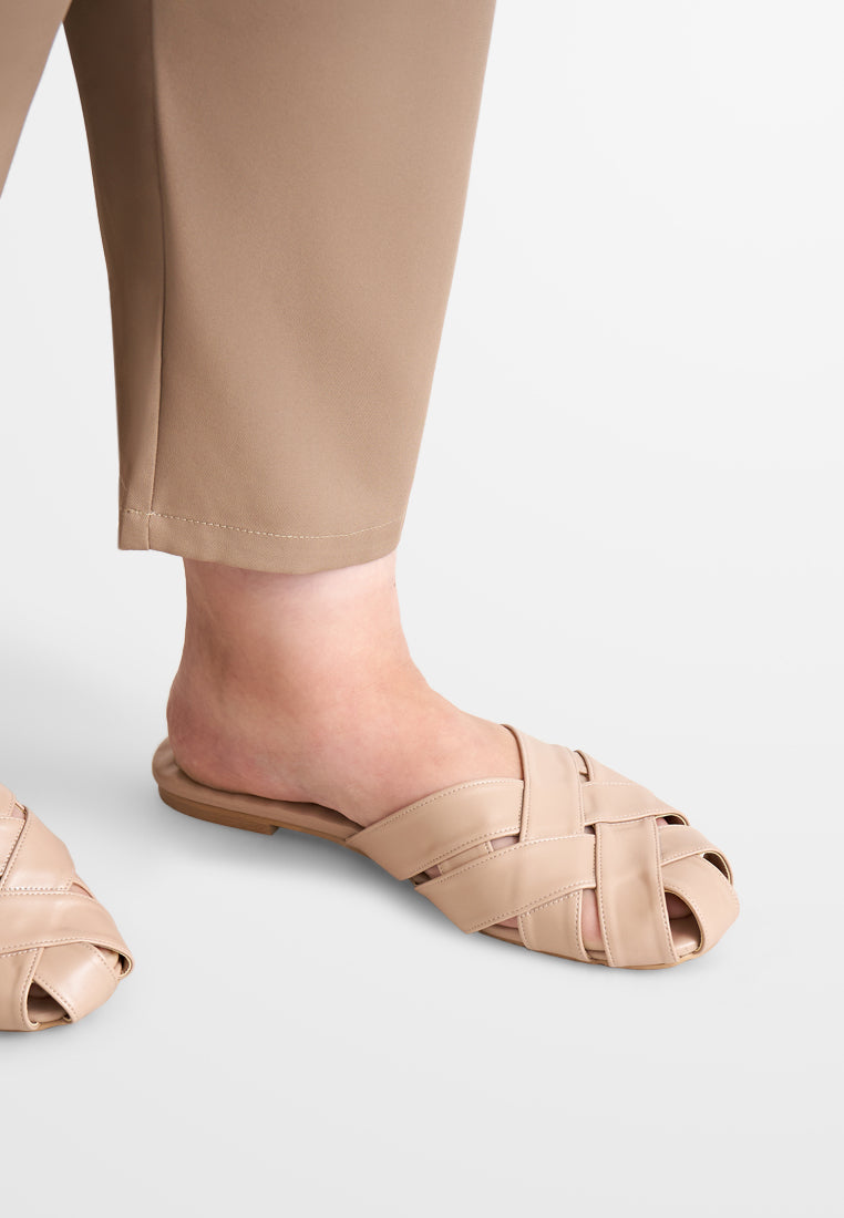 Anyam Woven-like Slip on Sandals - Beige