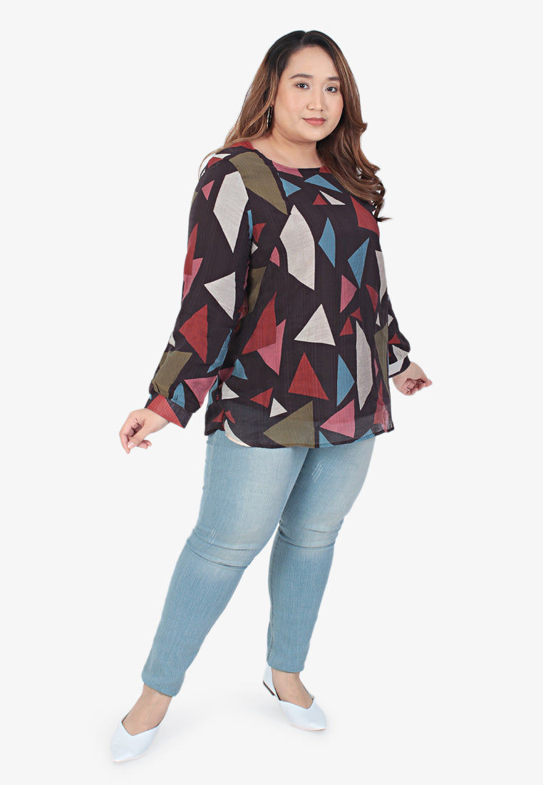 Aretha Abstract Prints Long Sleeve Blouse - Dark Triangles