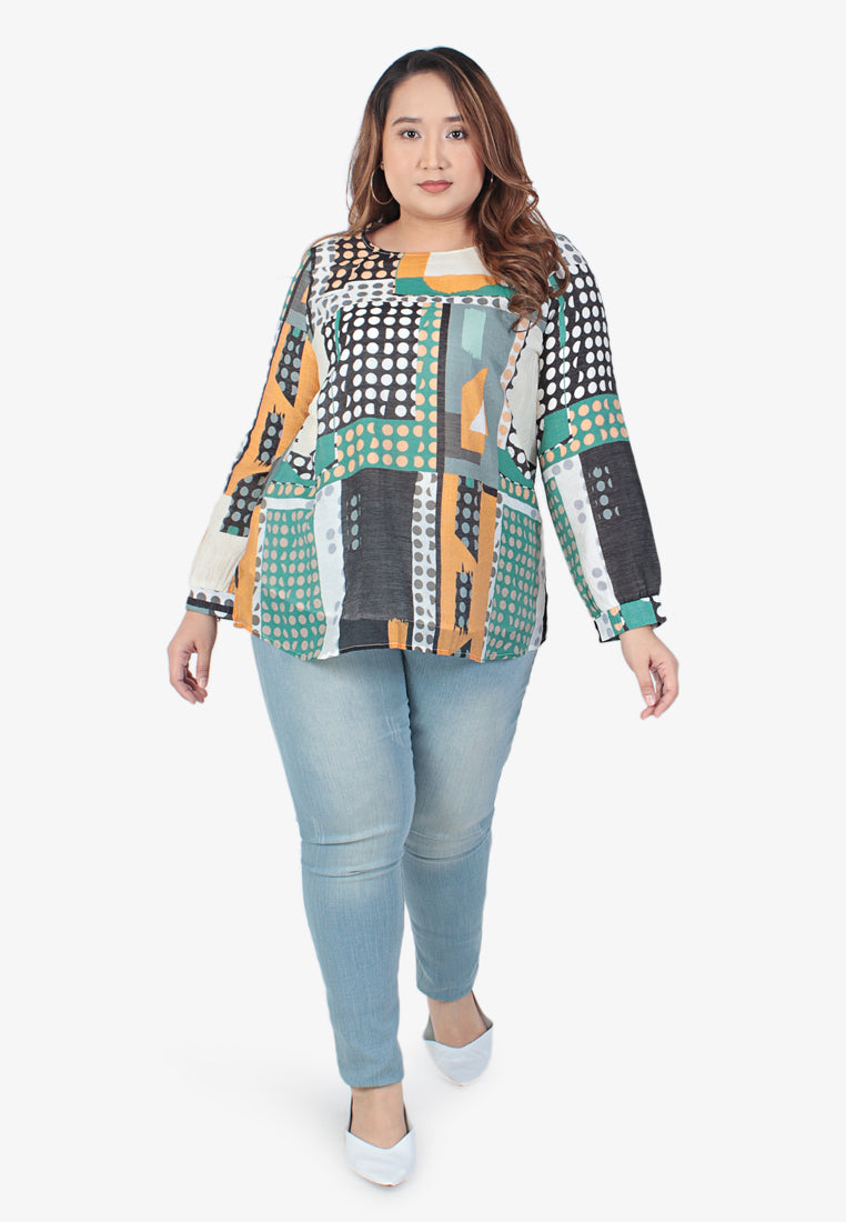 Aretha Abstract Prints Long Sleeve Blouse - Dark Triangles