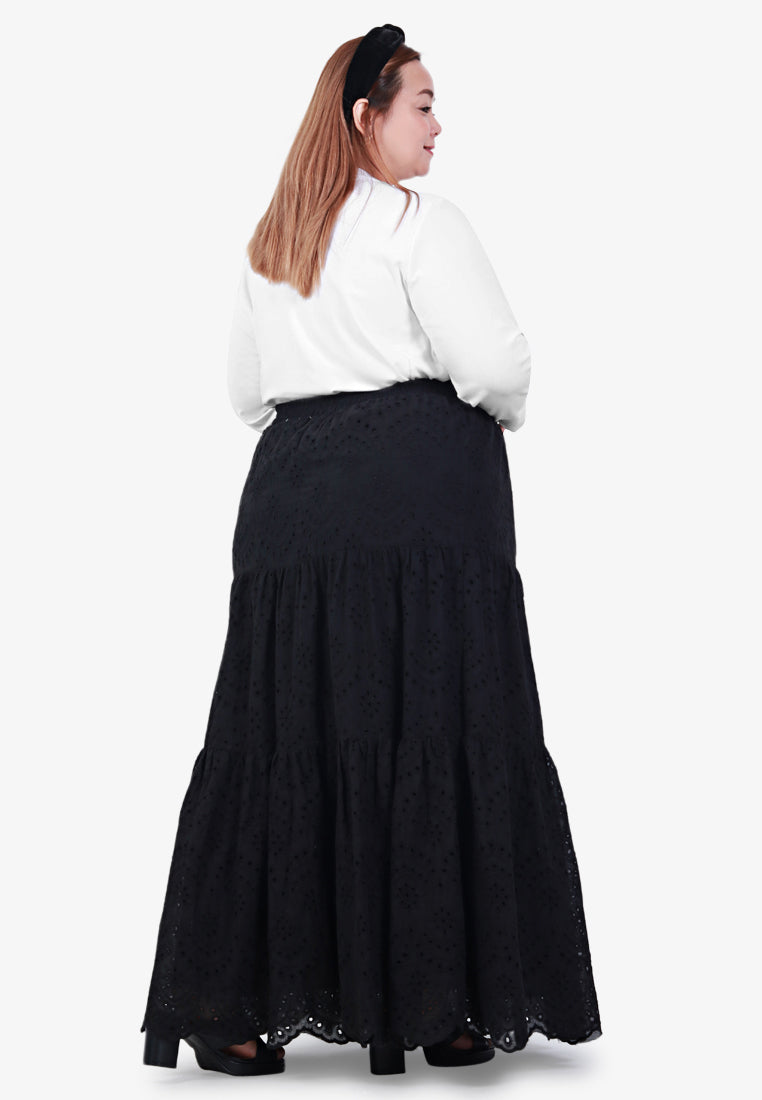 Ashleye Cotton Eyelet Tier Skirt - Black