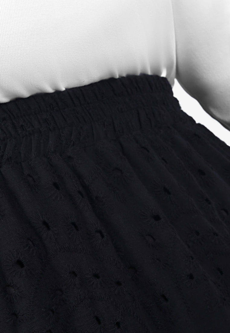 Ashleye Cotton Eyelet Tier Skirt - Black