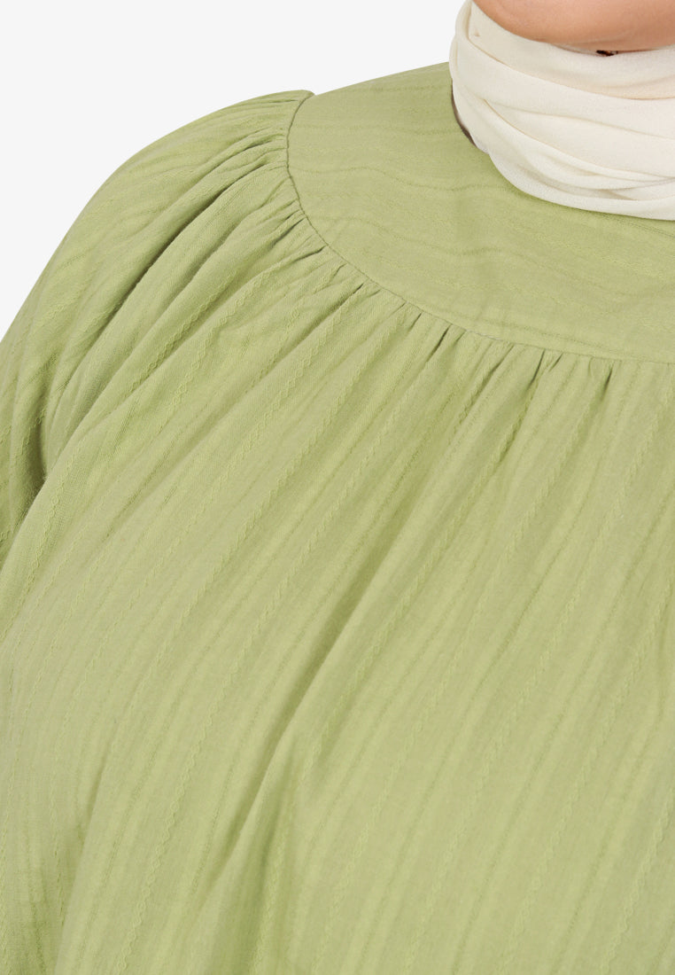 Babetta Round Neck Textured Cotton Blouse - Light Green