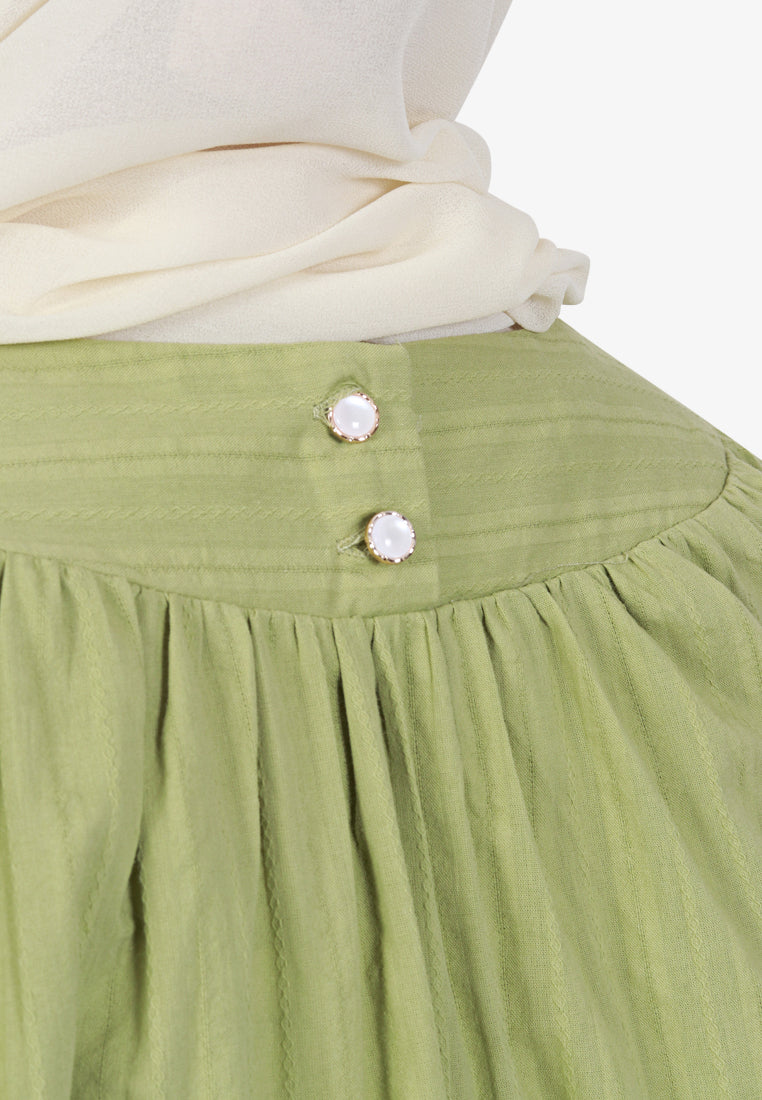 Babetta Round Neck Textured Cotton Blouse - Light Green