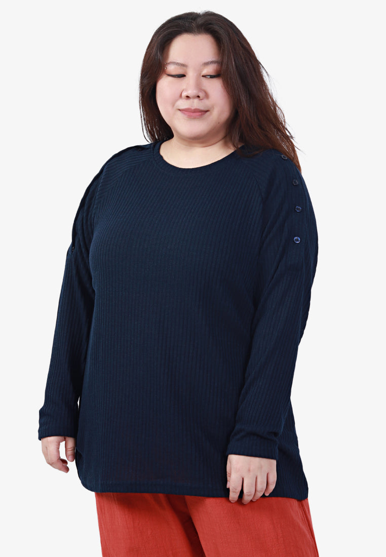 Baxter Knitted Button Vaccine-Friendly Top - Navy Blue