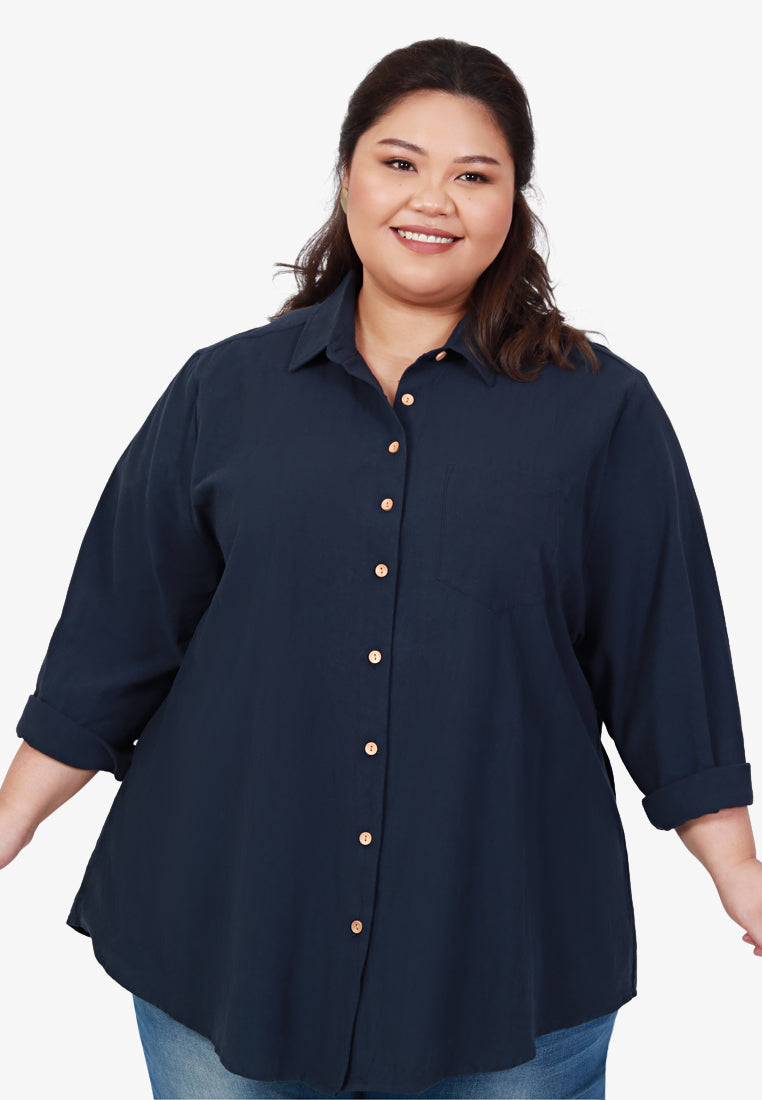 Breathe Premium Linen Button Shirt - Navy Blue