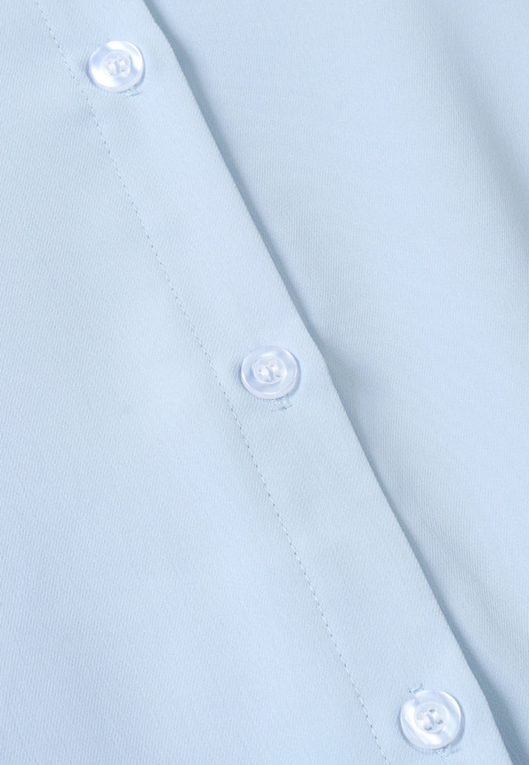 Breezie V-Neck Button Long Blouse - Light Blue