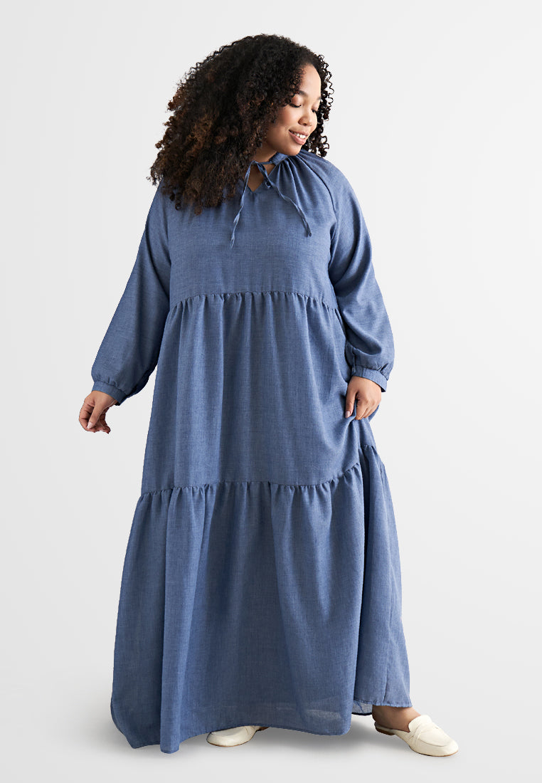 Brielle Bohemian Tiered Long Dress - Blue