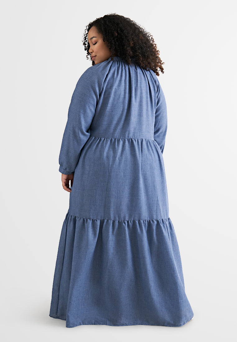 Brielle Bohemian Tiered Long Dress - Blue