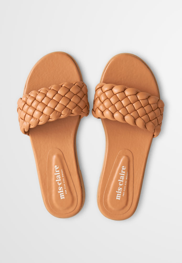 Britney Braided Design Slip On Sandals - Brown