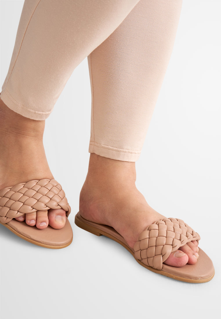 Britney Braided Design Slip On Sandals - Nude