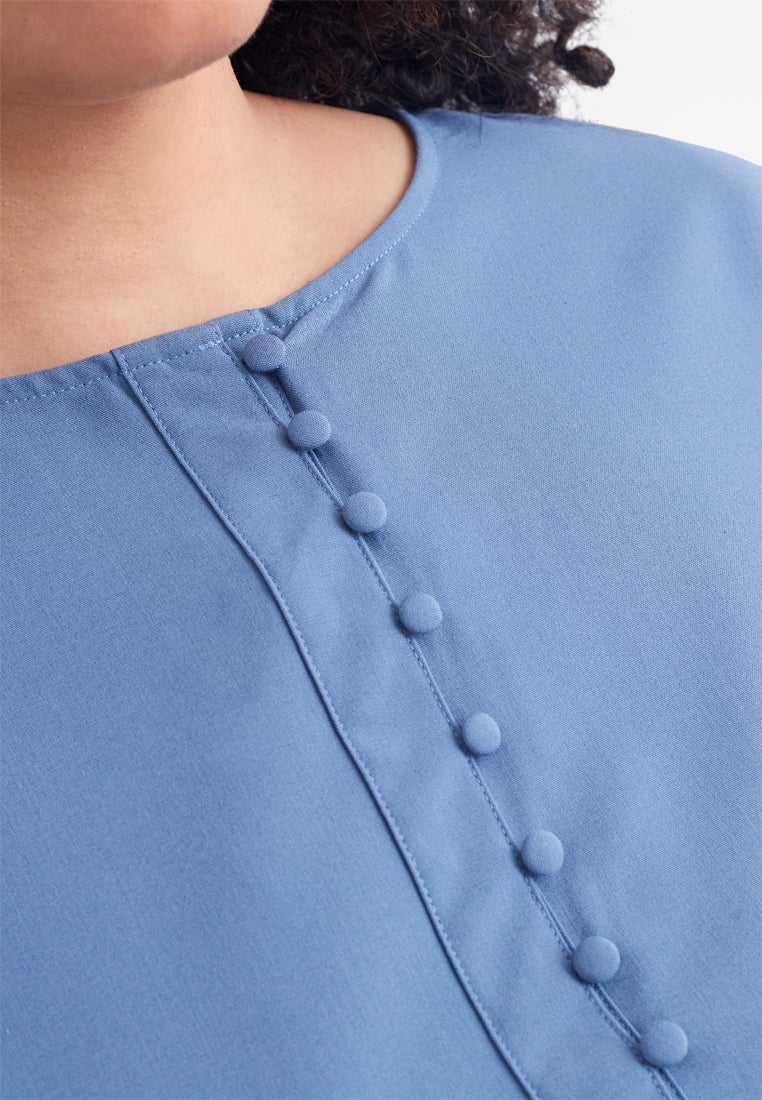 Sally Smocked Wrist Button Blouse - Periwinkle Blue