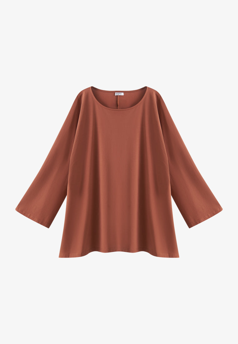 Calista EVERYDAY Loose-fit Crop Sleeve Tshirt - Sunset Brown