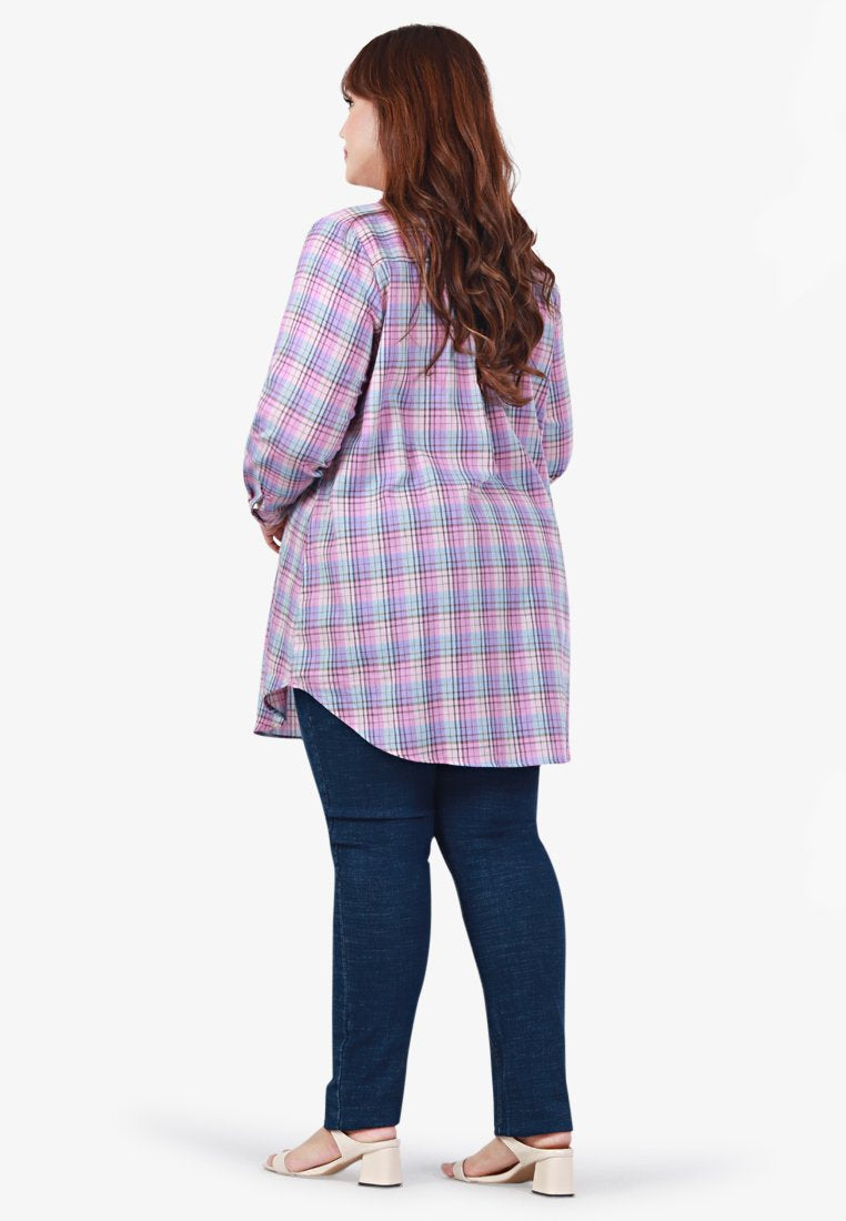 Cameron Stand Collar Checkered Blouse - Purple