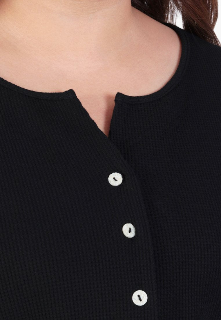 Camille Versatile Ribbed Button Crop Top - Black