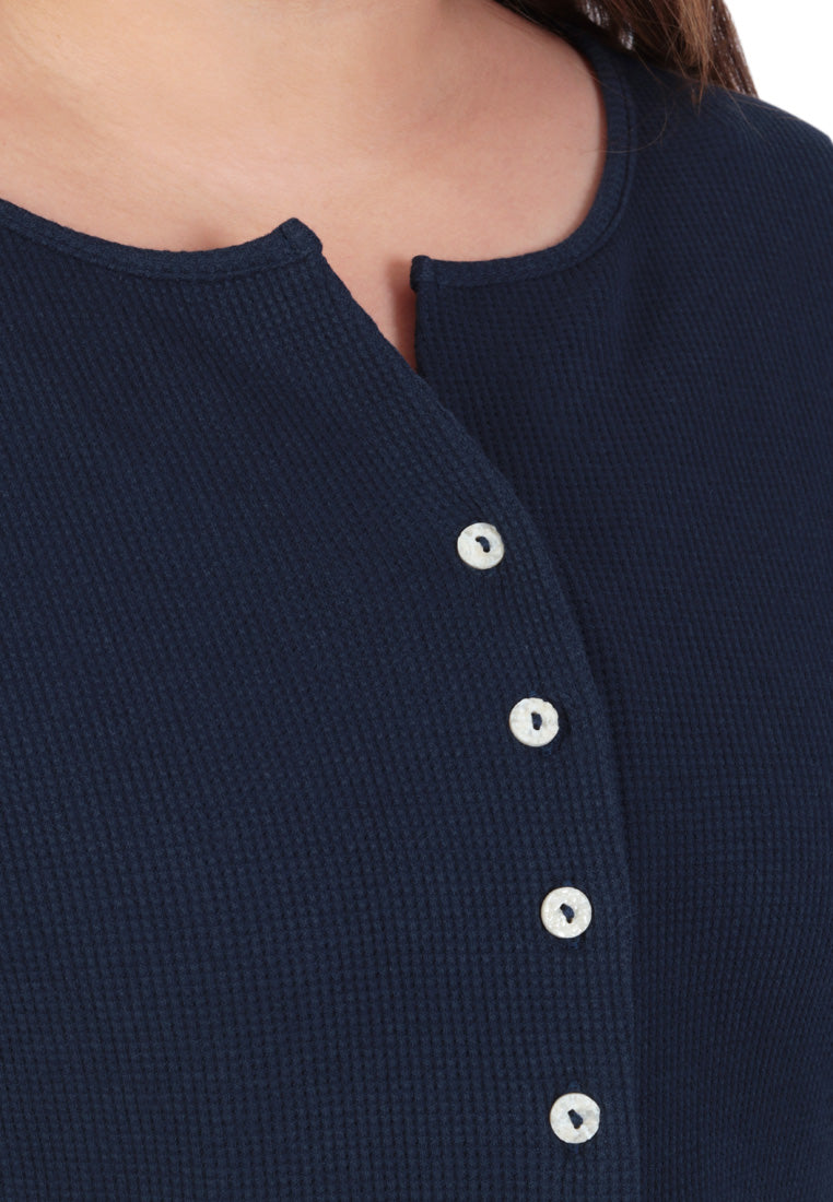 Camille Versatile Ribbed Button Crop Top - Navy Blue