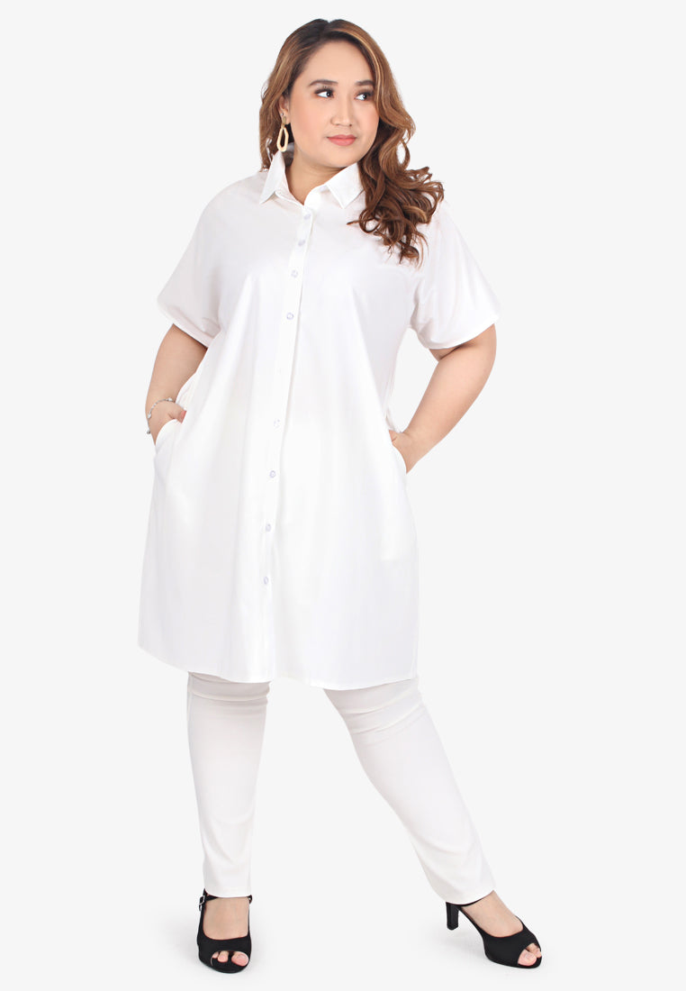 Carlyn Collar Short Sleeve Tunic Shirt - White