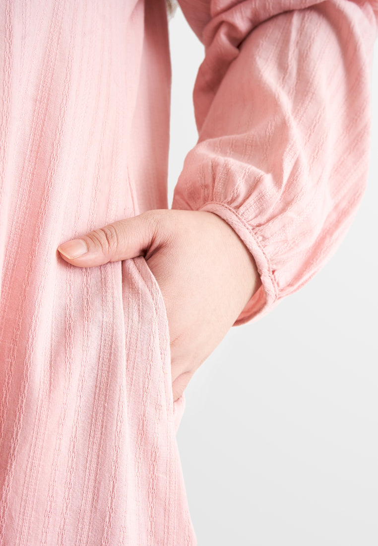 Catalina Cotton Puff Sleeve Jubah Dress - Pink