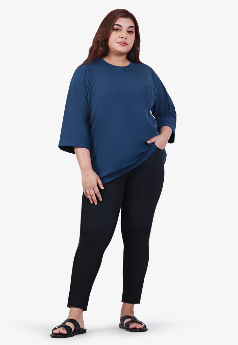 Cavina Cropped Sleeves Cotton Tee - Blue