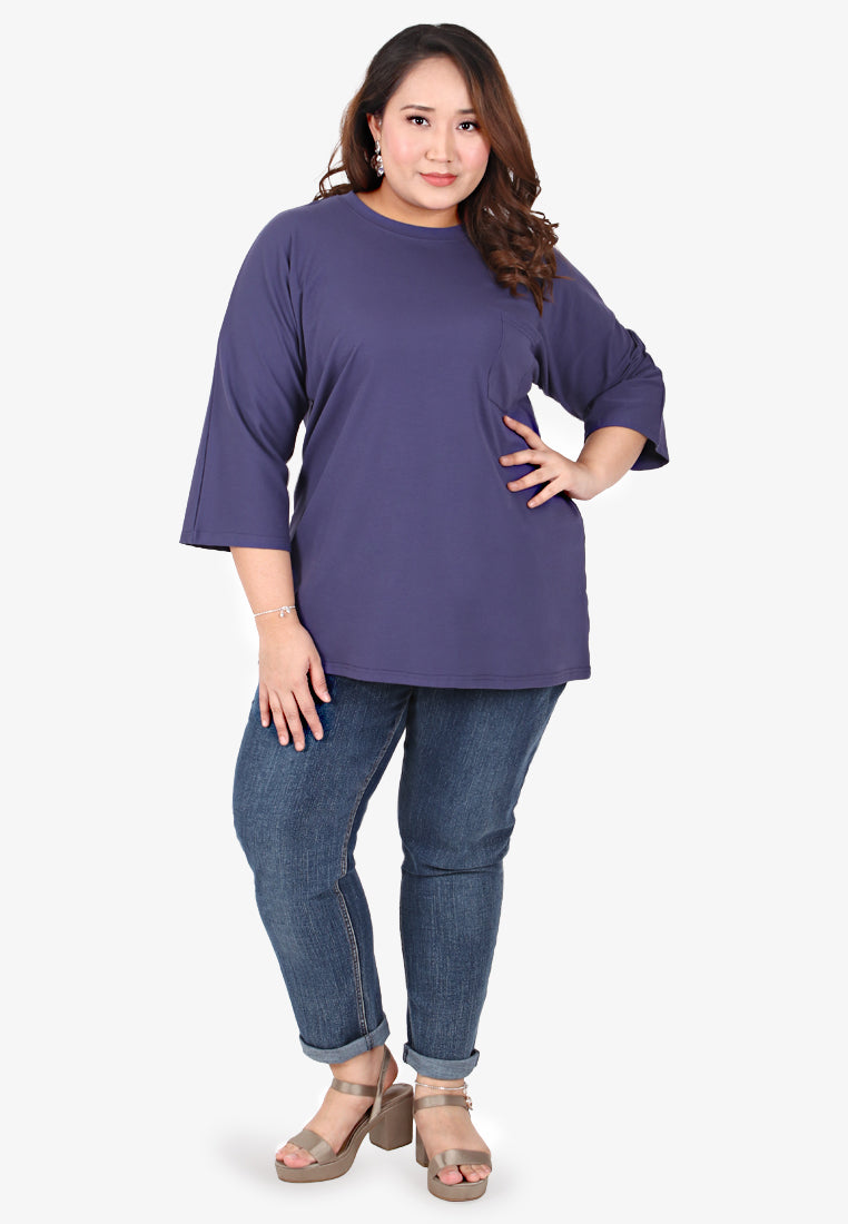 Cavina Cropped Sleeves Cotton Tee - Violet Blue